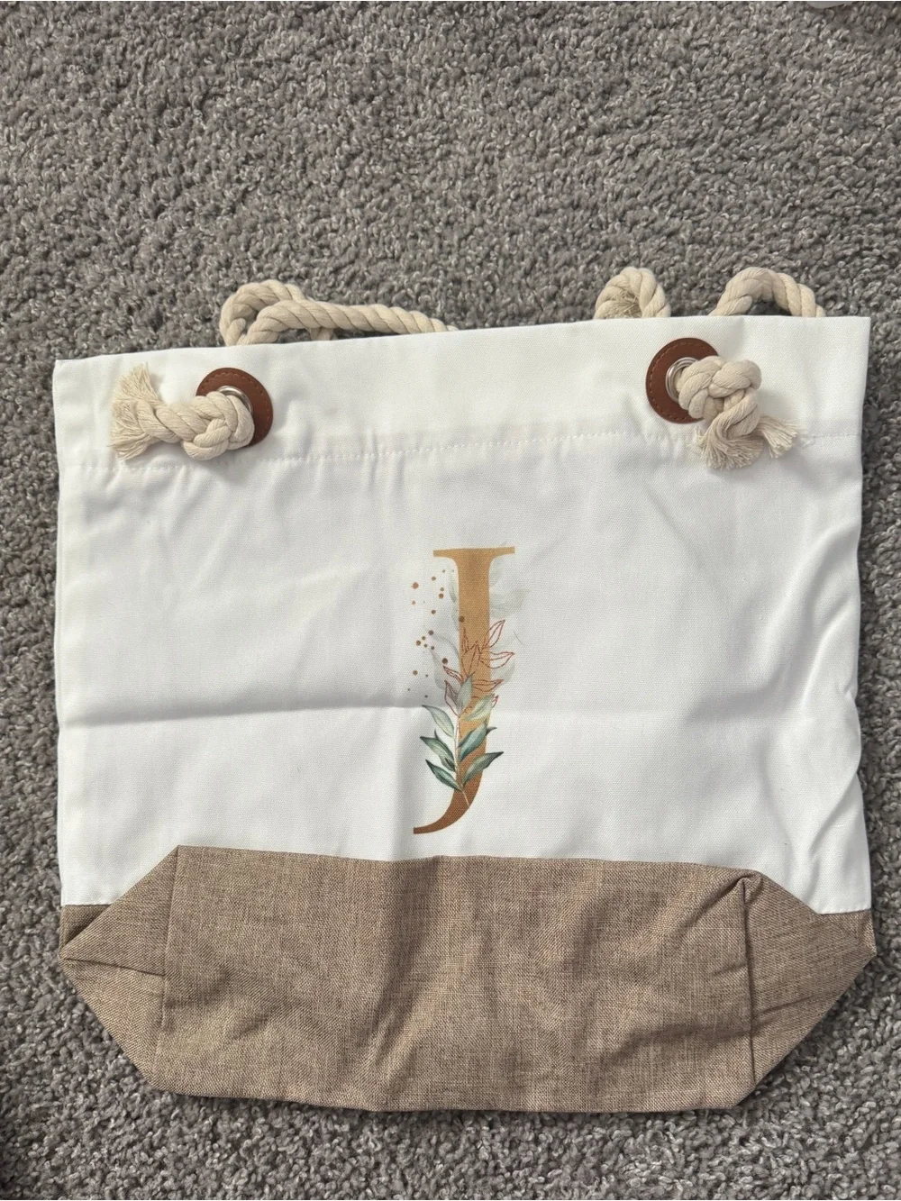 Monogram J Canvas Tote with Matching Zip Bag Accent with Botanical Motif